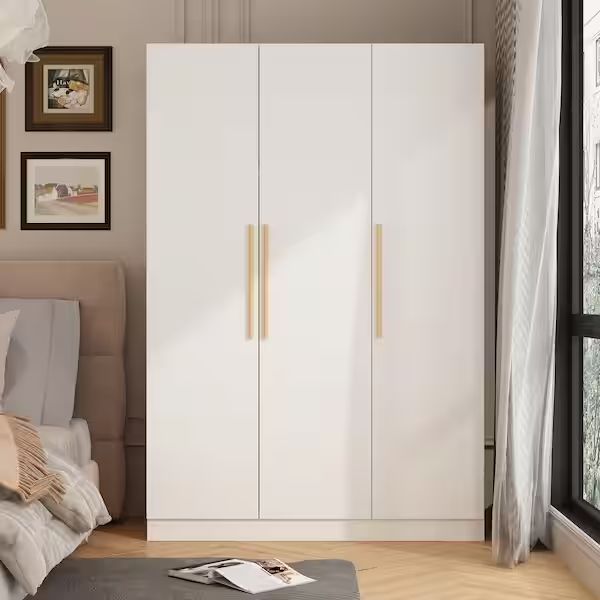 3-Door Armoires Wardrobe with Hanging Rod and Storage Shelves