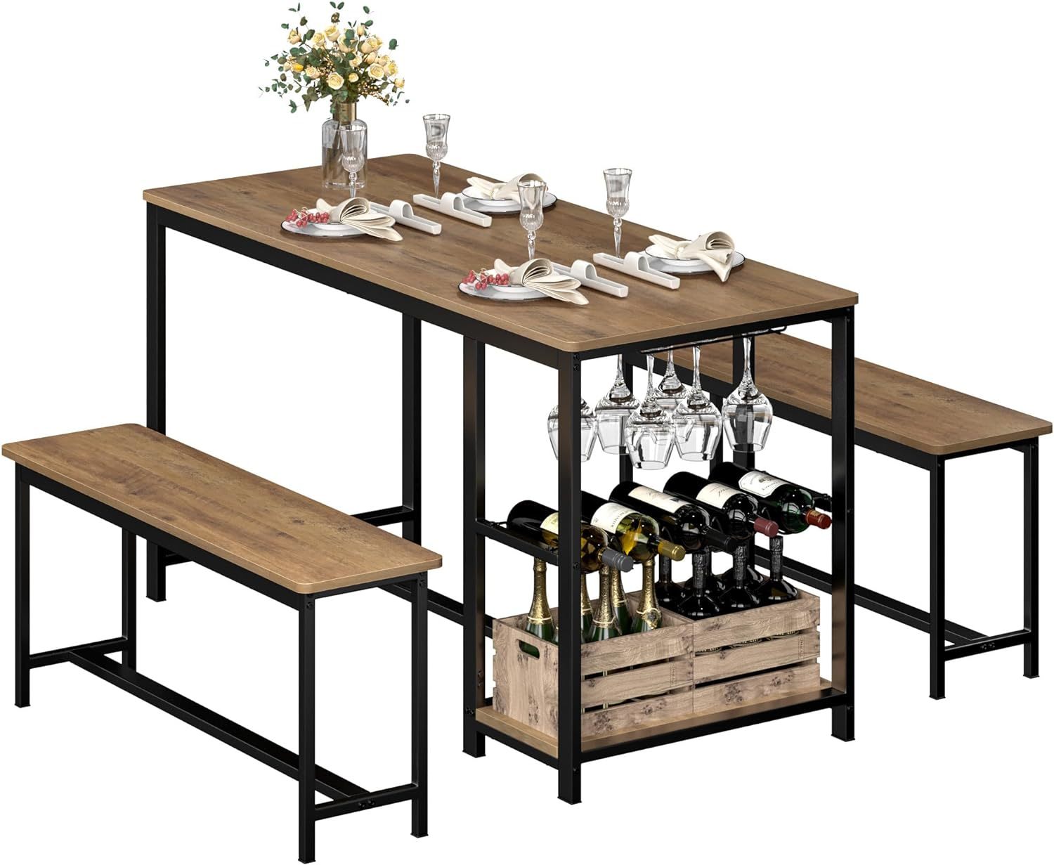 MDF Wood Board 3-Piece Kitchen Dining Table Set