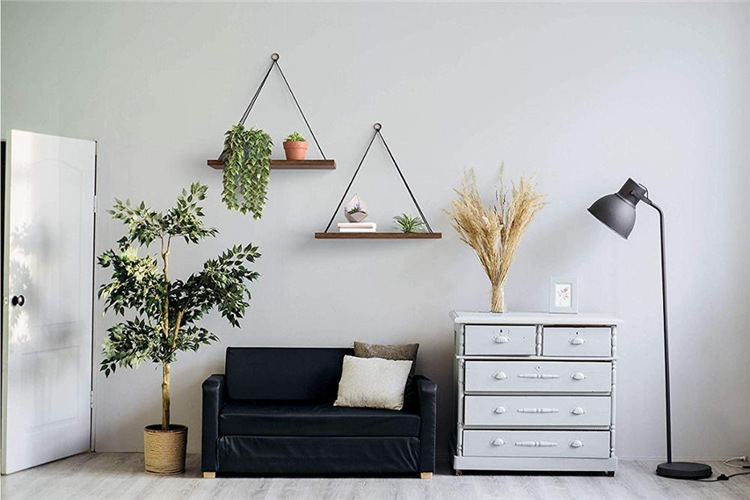Set of 2 Wood Hanging Shelves for Wall - Farmhouse Rope Shelves for Bedroom Living Room Bathroom