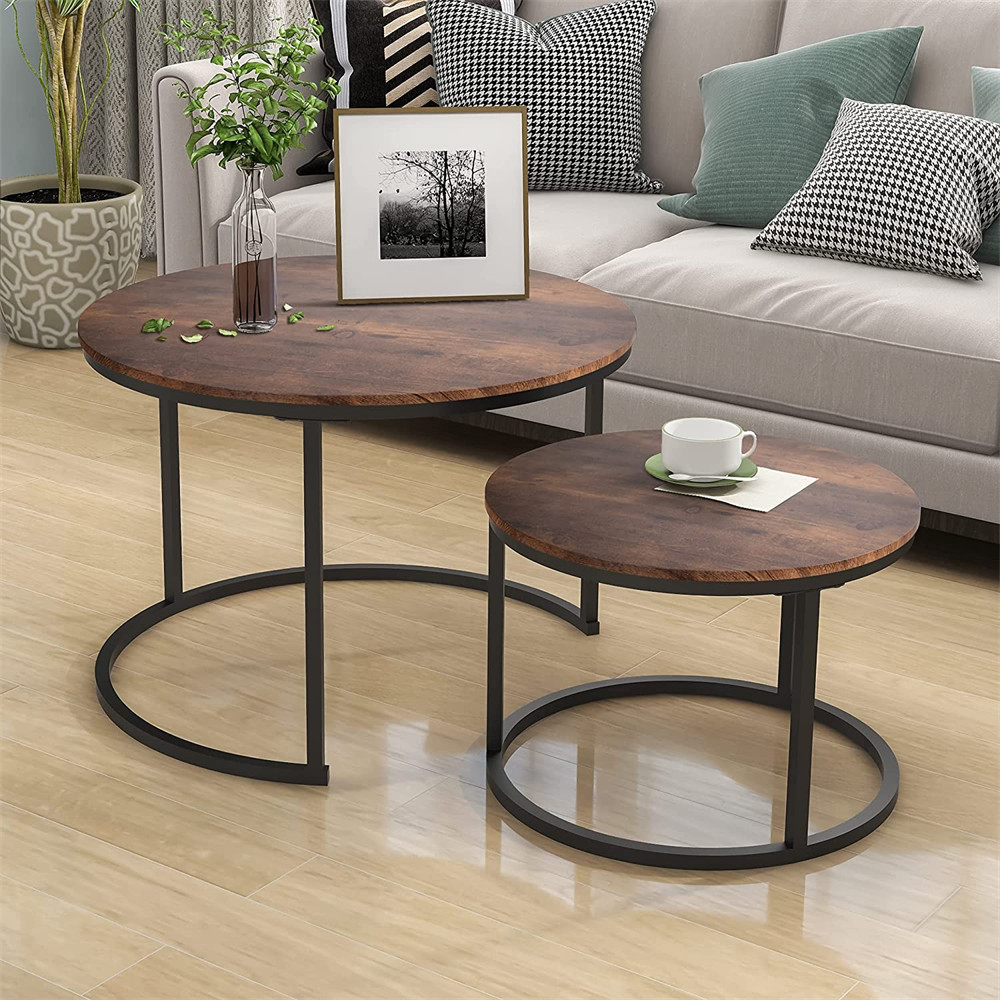 OEM Industrial Round Nesting Coffee Table Set of 2 End Table