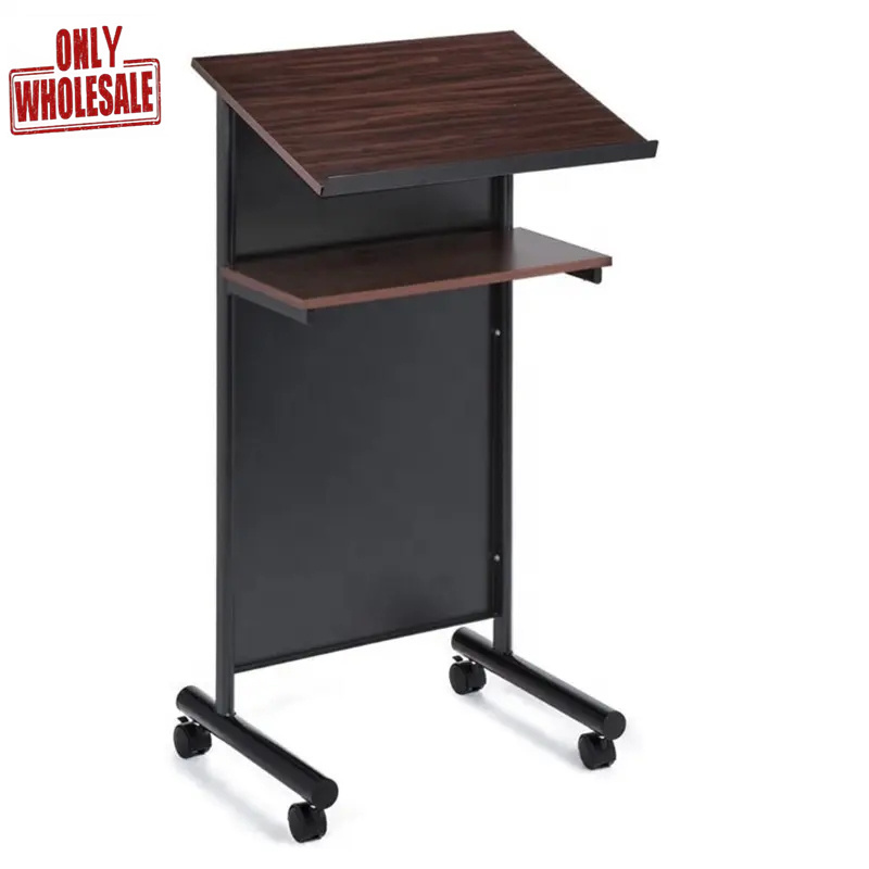 OEM Wheeled Lectern Podium with Storage Shelf / Compact Standing Desk for Reading