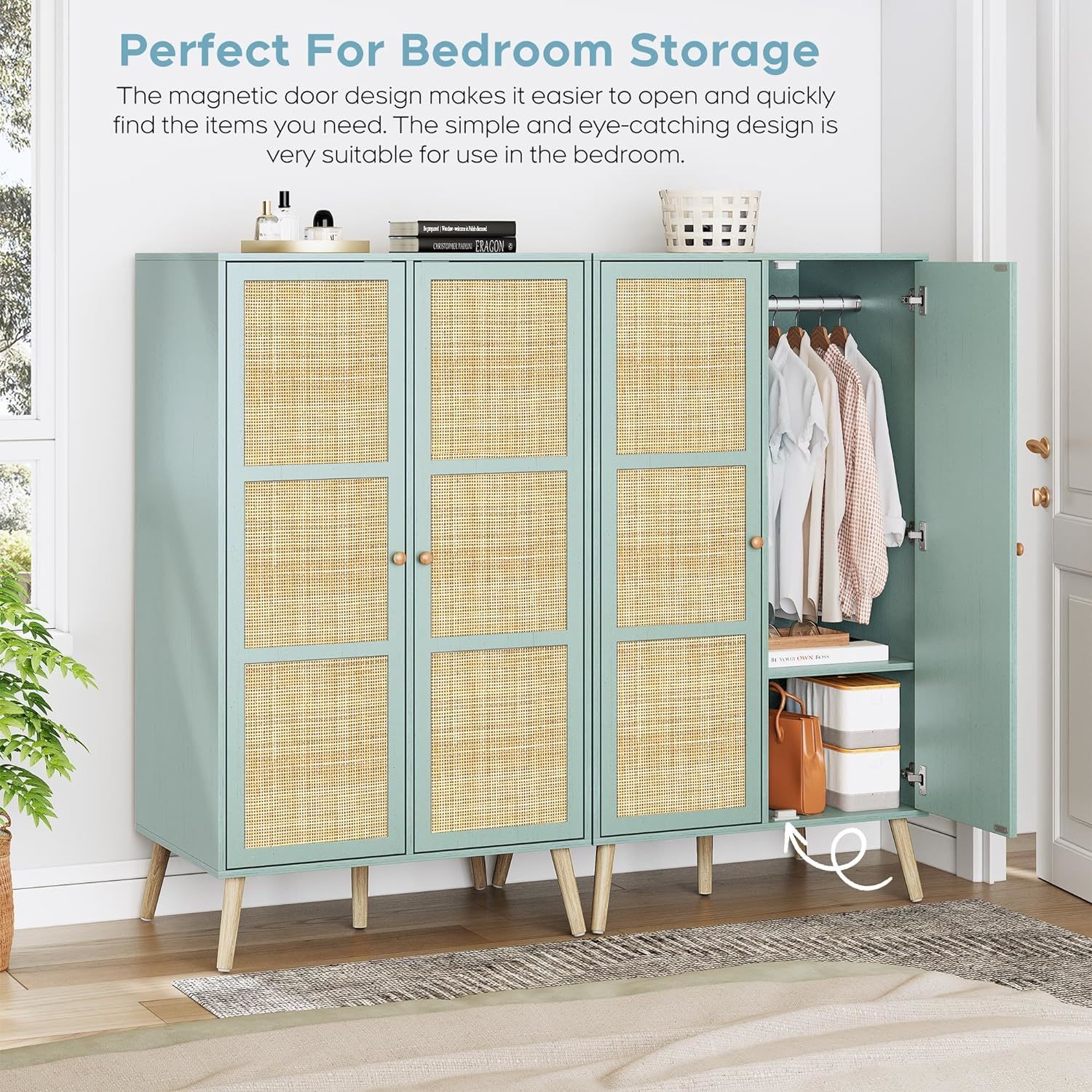 Big Storage Cabinet with Natural Rattan