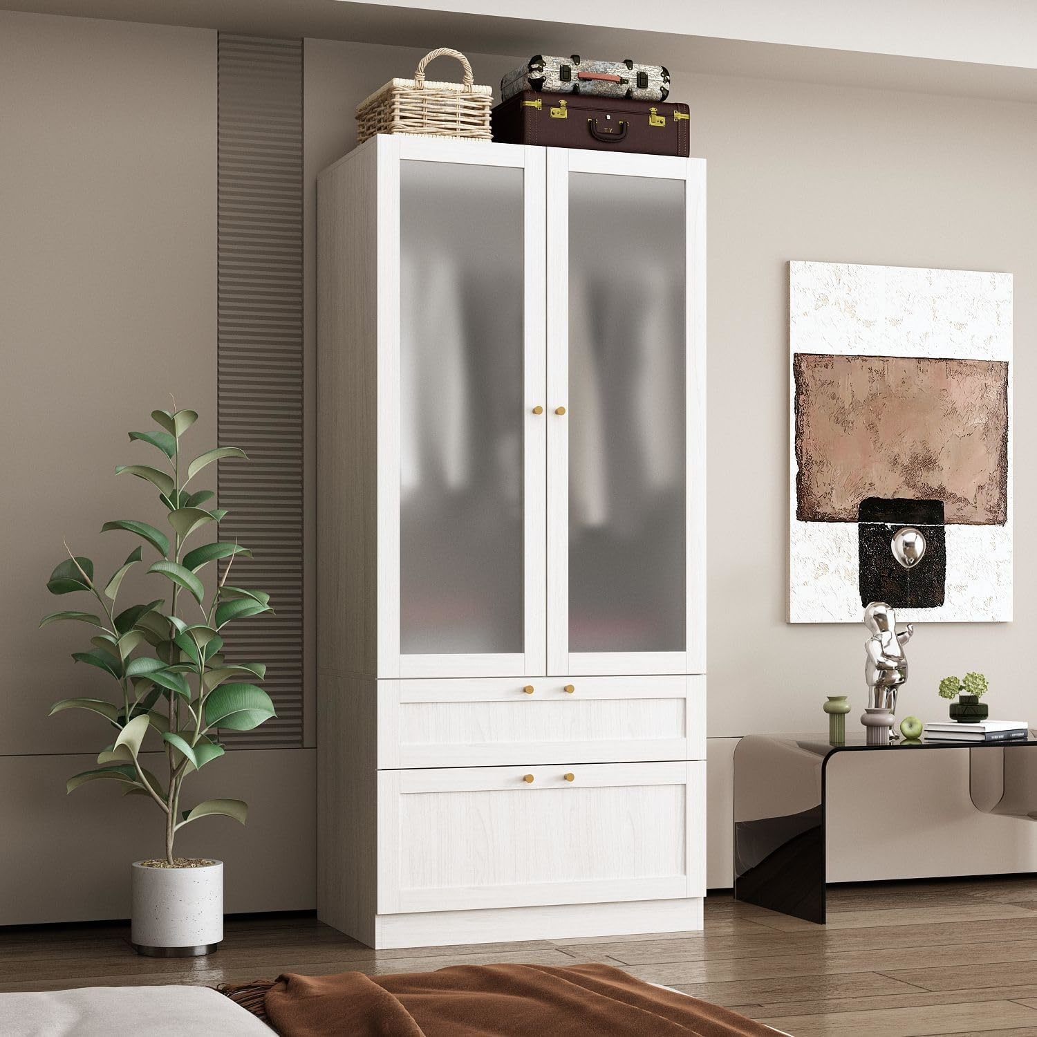 Acrylic Doors Bedroom Wood Grain Closet Armoire Wardrobe