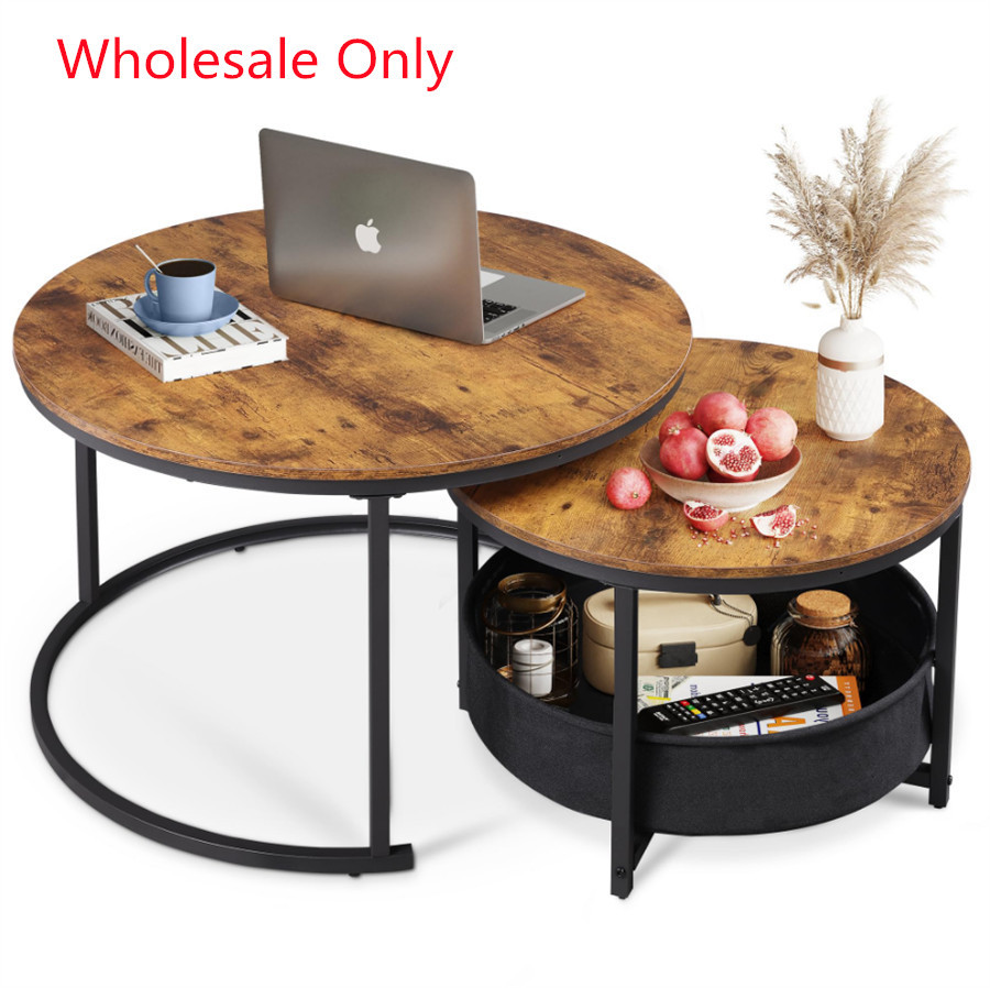 OEM Storage Round Wooden Side Table Tea Table Set Living Room Furniture Multifunctional Metal Coffee Table Set Of 2