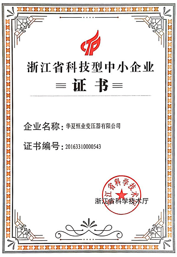 浙江省高成长科技型中小企业证书