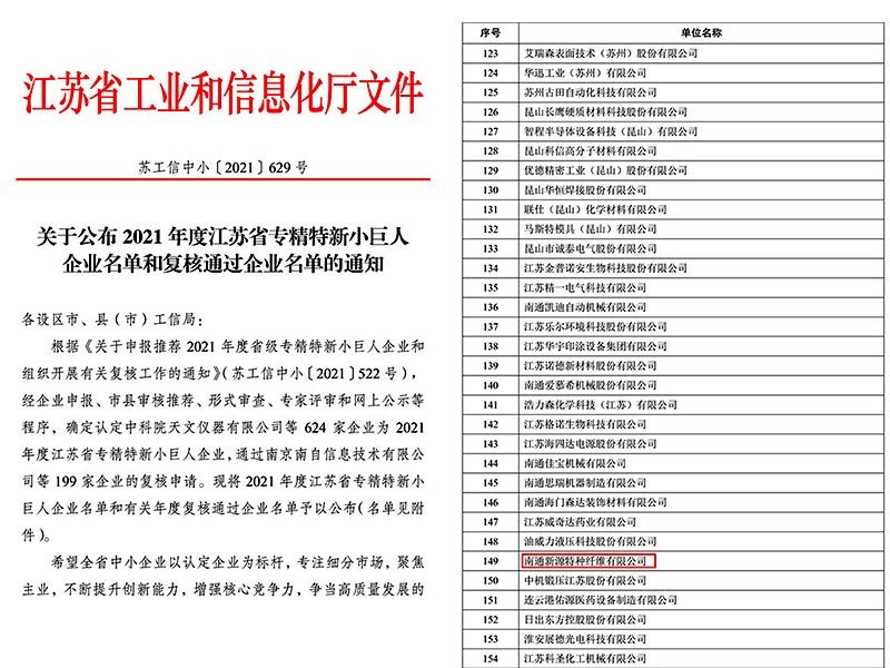 2021年度江苏省专精特新小巨人企业 2021年度江苏省专精特新小巨人企业