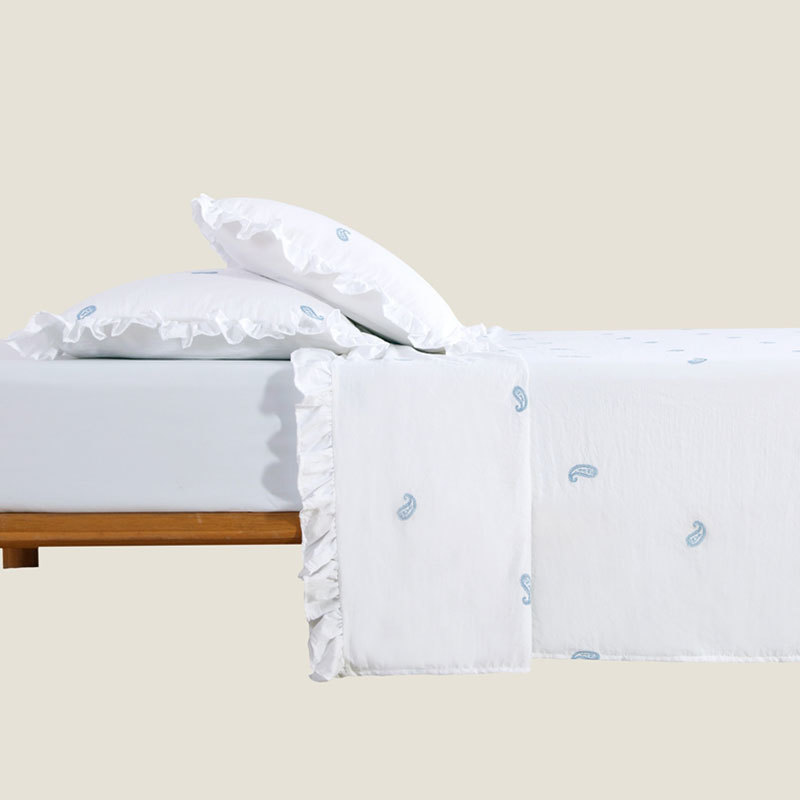 Washed Microfiber Embroidery Lace Bed Sheet Set