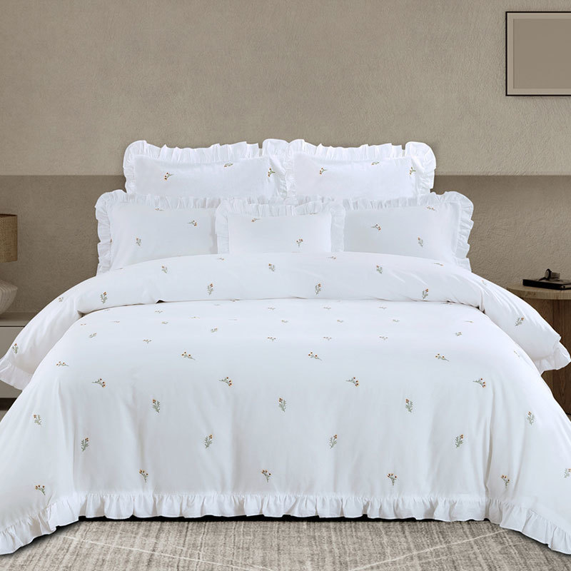 Washed Cotton Embroidery Ruffle Set