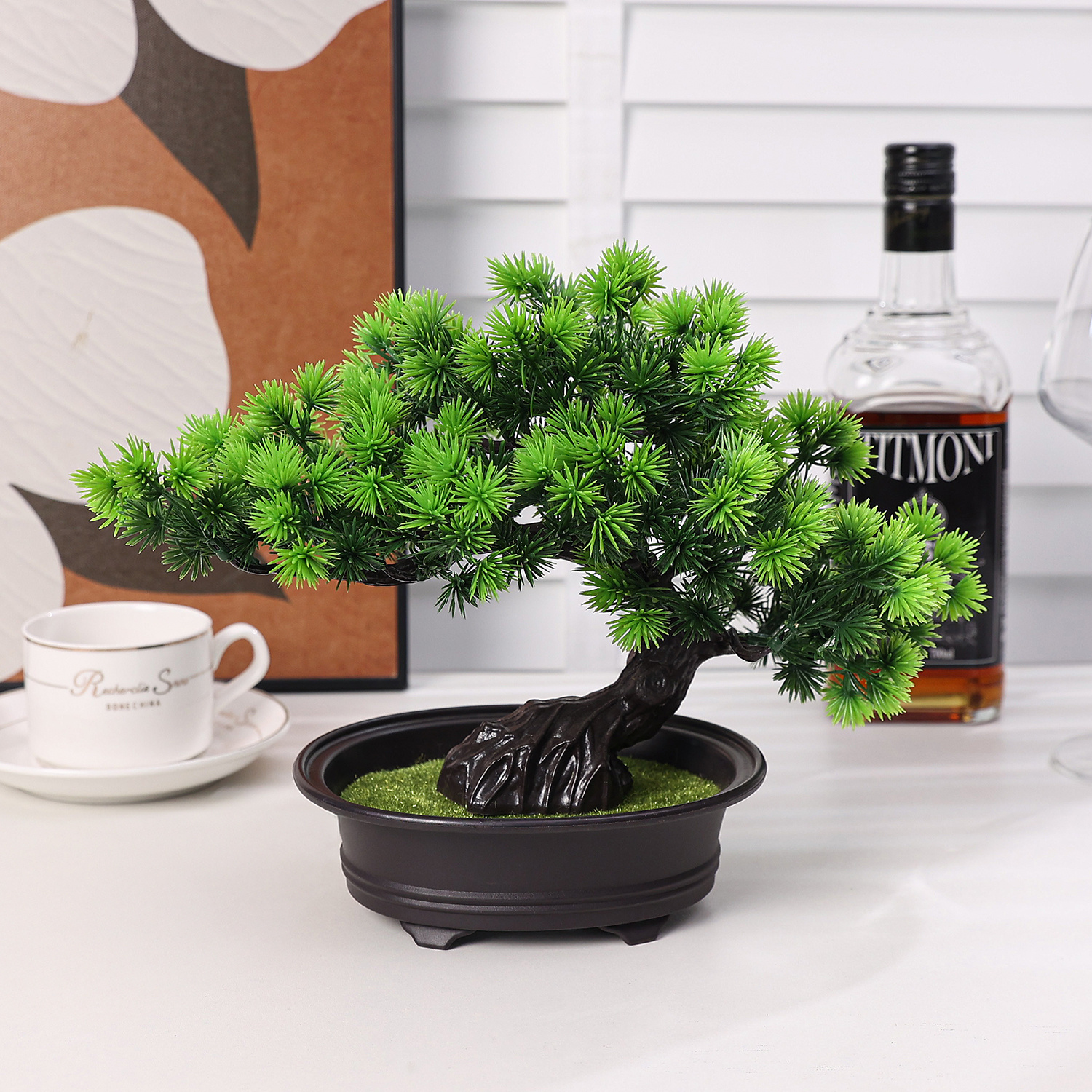 仿真中式迎客松造景綠植盆栽
