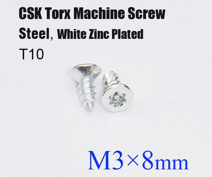 沉头梅花带点螺丝 Csk Torx Screw M3*8, Steel, White Zinc