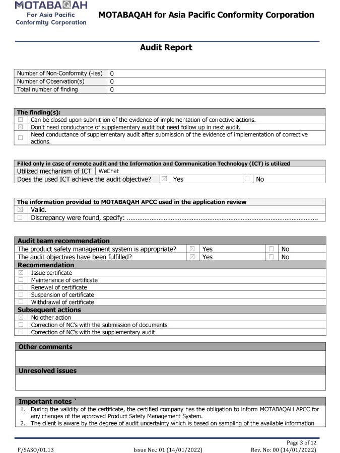 Factory Audit Report 3