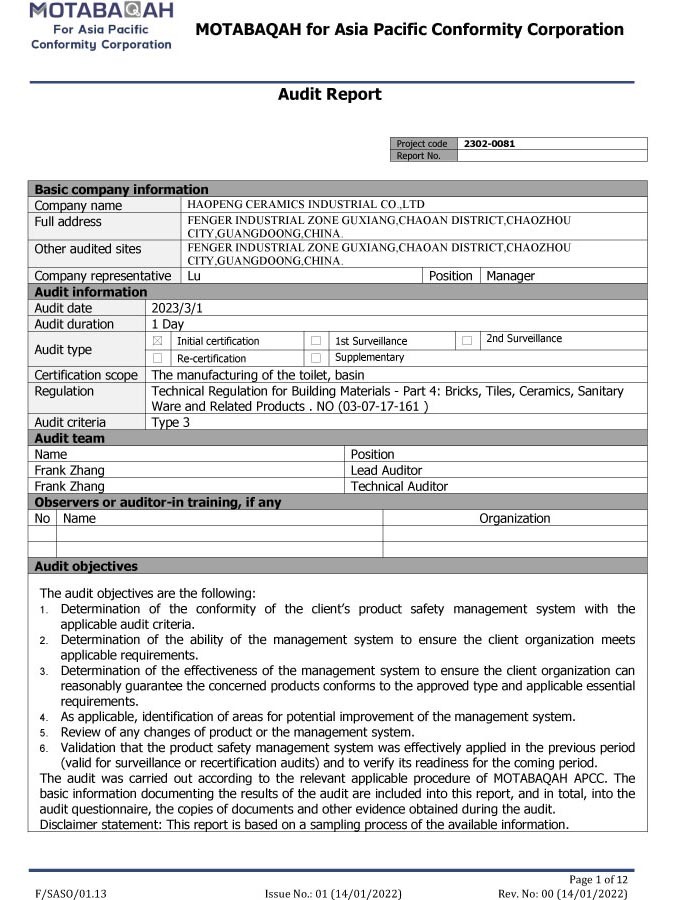 Factory Audit Report 1