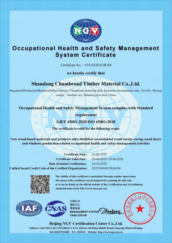 System Certificate Occupational Health and Safety Management
