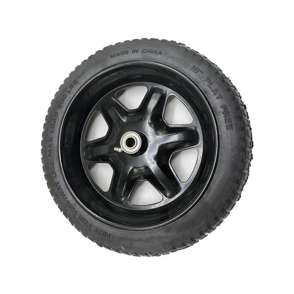 15" Flat Free Rubber Foam Tire Iron Rim Wheel / Lawn Mower Wheel