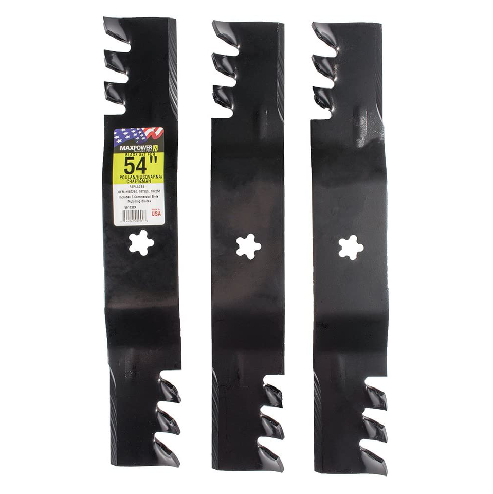 561738xb 3 Blade Commercial Mulching Set Lawn Mower Blade for 54" Cut Craftsman Husq Poulan Replaces OEM No. 32187255 532187256
