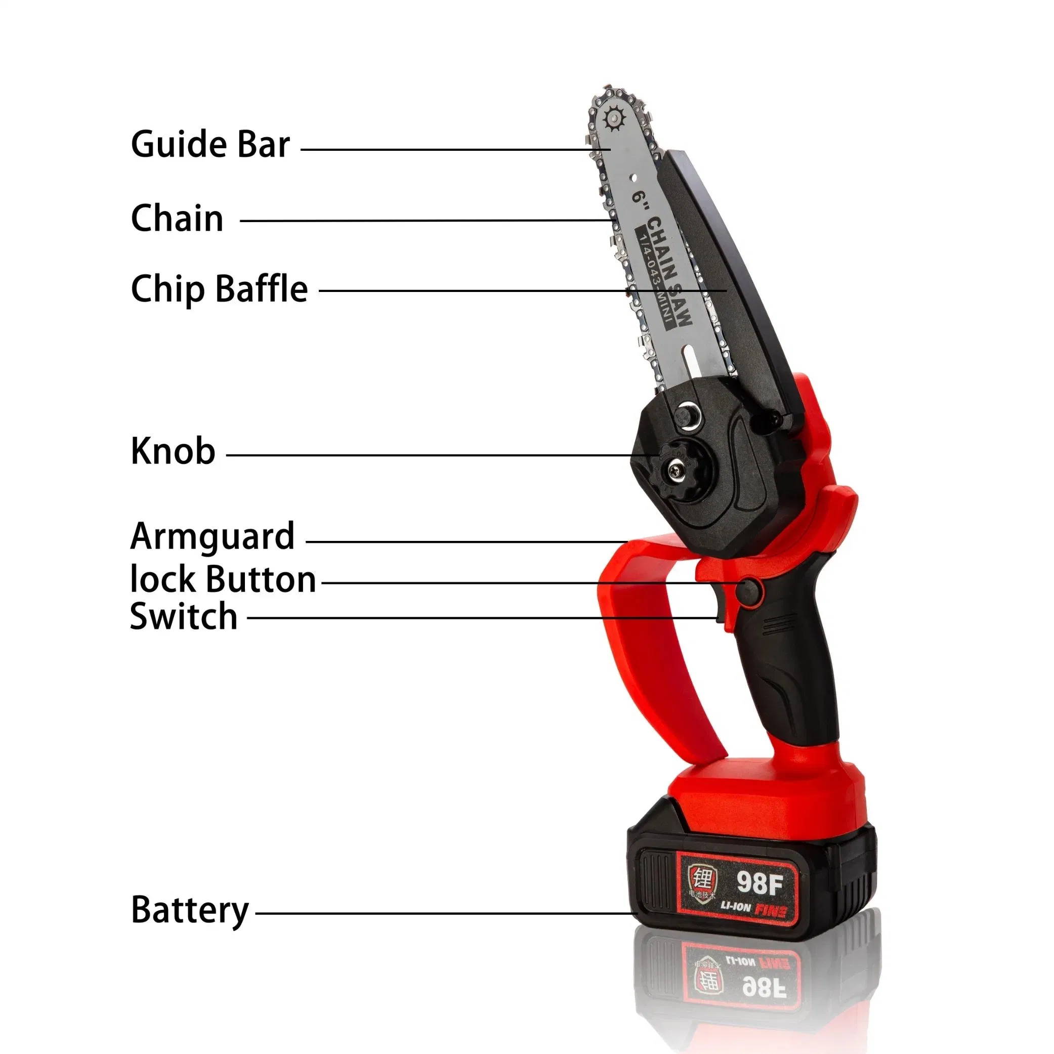 Portable Handheld 21V Mini Chainsaw 6 Inch Cordless Electric Chainsaw with 2 Lithium Battery Power Tools Garden Toolshigh Quality 21V Brush Motor