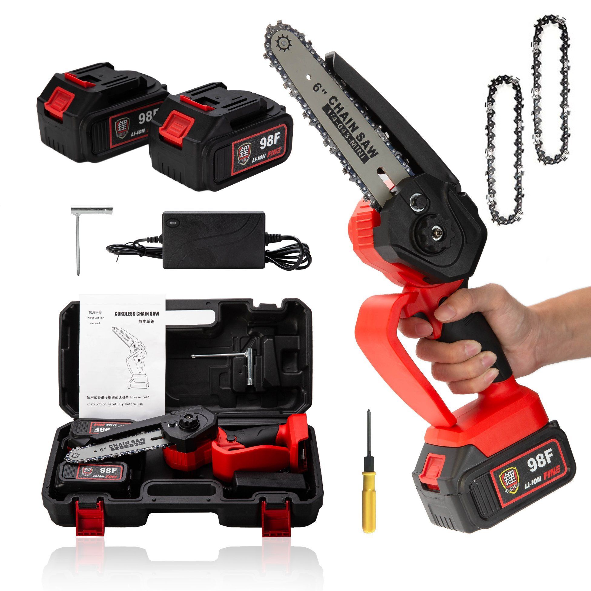 Mini serra elétrica portátil de 6 polegadas 21V, serra elétrica sem fio de 6 polegadas com 2 baterias de lítio, ferramentas elétricas, ferramentas de jardim