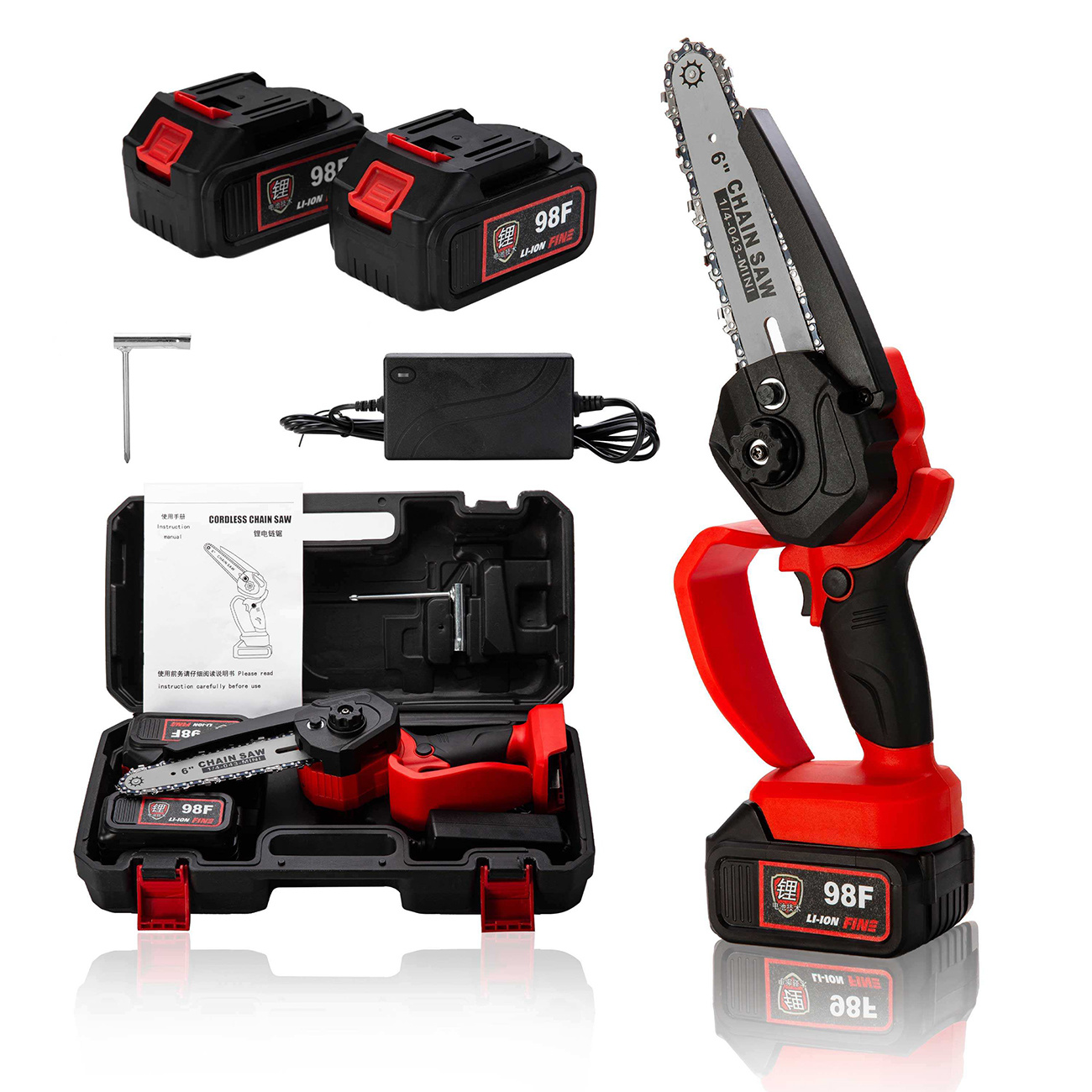 Kvalitní 21V ruční mini pila s kartáčovým motorem, 6 palců, akumulátorová, s 2 lithium-ion bateriemi