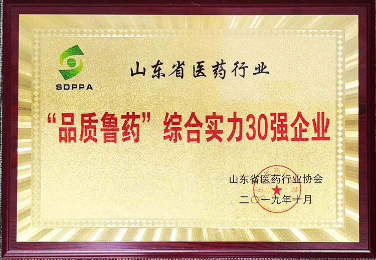 Ranked among the top 30 enterprises in the pharmaceutical industry in Shandong Province with comprehensive strength of 