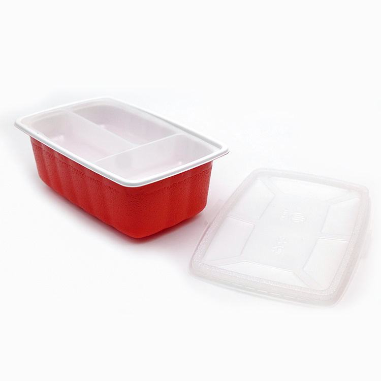 源厂定制环保微波炉PP 3格食品容器一次性塑料便当盒