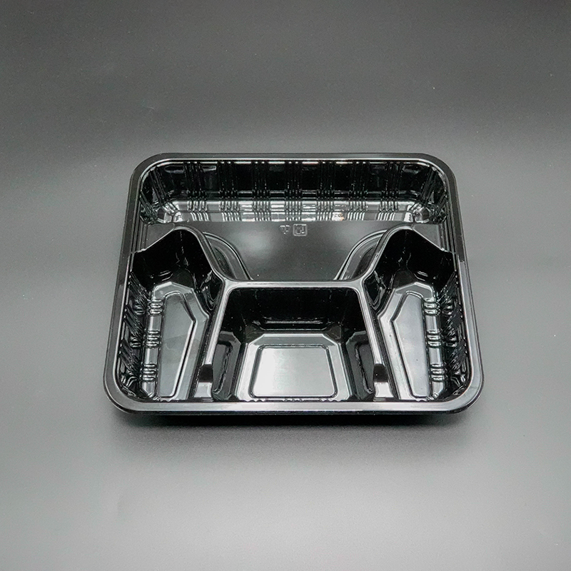 定制黑白 4 格 PP 塑料一次性食品午餐便当盒带盖