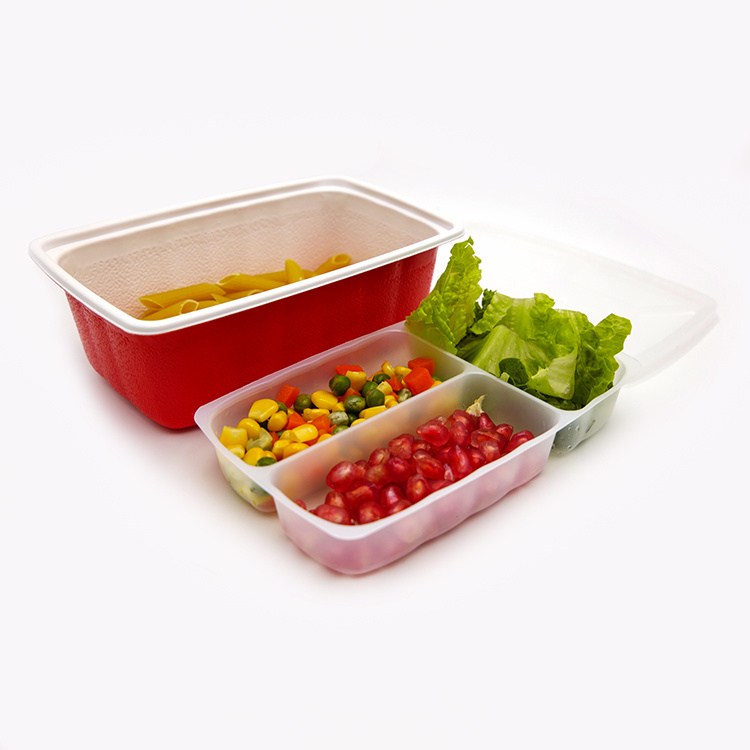 源厂定制环保微波炉PP 3格食品容器一次性塑料便当盒