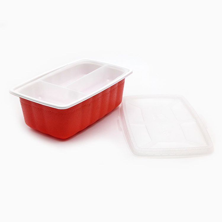 源厂定制环保微波炉PP 3格食品容器一次性塑料便当盒