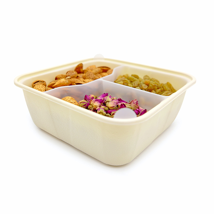 The eco friendly  multifunction biodegradable double layers food takeaway square lunch box