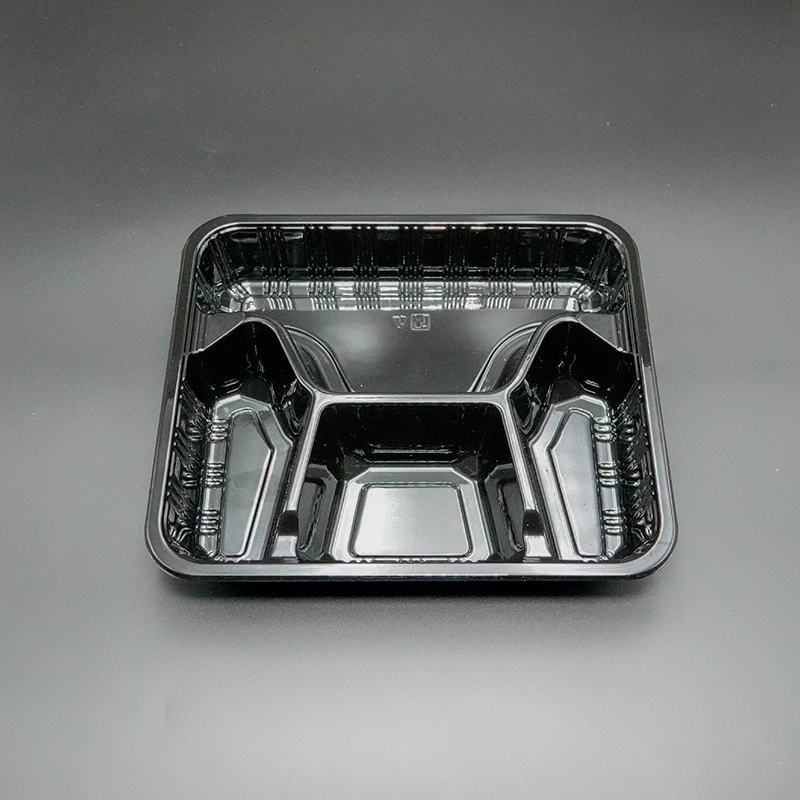 Custom Black White 4 Compartment PP Plastic Disposable Food Lunch Bento Container Box With Lid