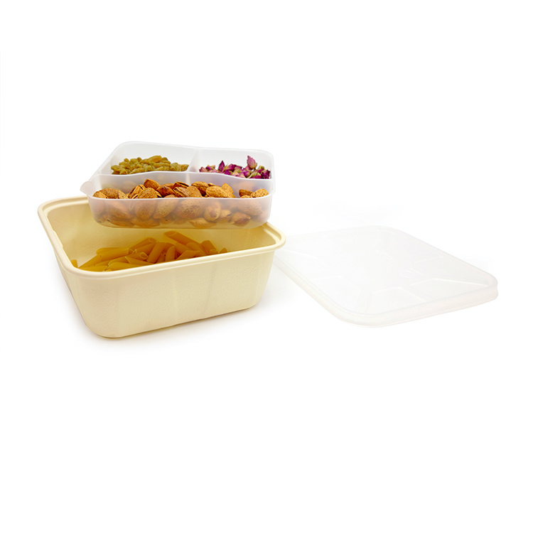 The eco friendly  multifunction biodegradable double layers food takeaway square lunch box