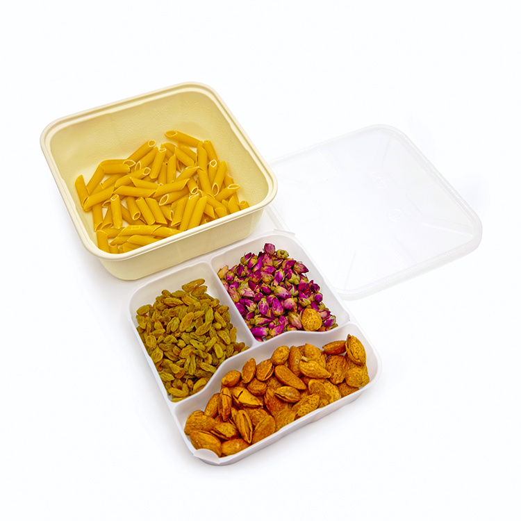 The eco friendly  multifunction biodegradable double layers food takeaway square lunch box