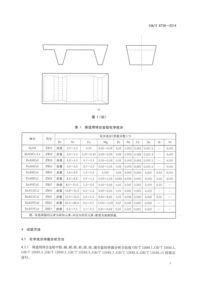 鑄造用鋅合金錠國家標準GB/T 8738-2014