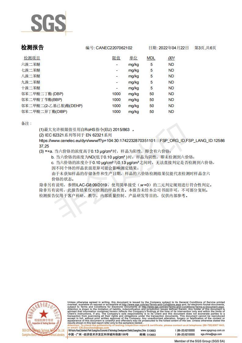 2022年鋅合金RoHS指令檢測報告（中文版）