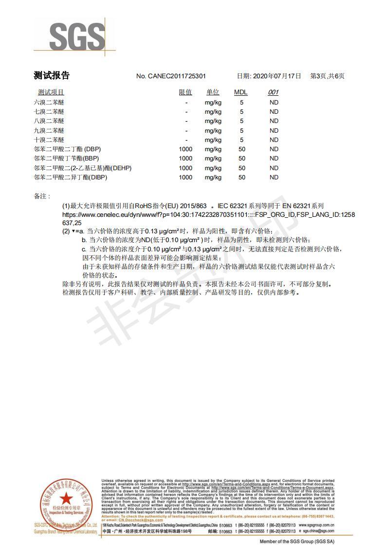 2020年锌合金RoHS指令测试报告（中文版）