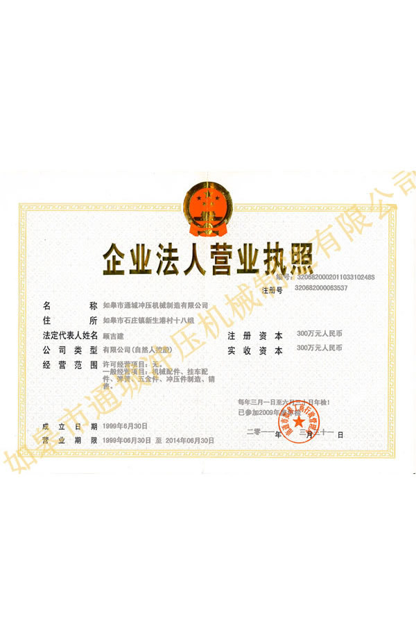 Business License for Enterprise Legal Person