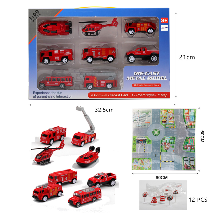 1:60 Die-cast Metal Fire Fighting Truck  Model Set