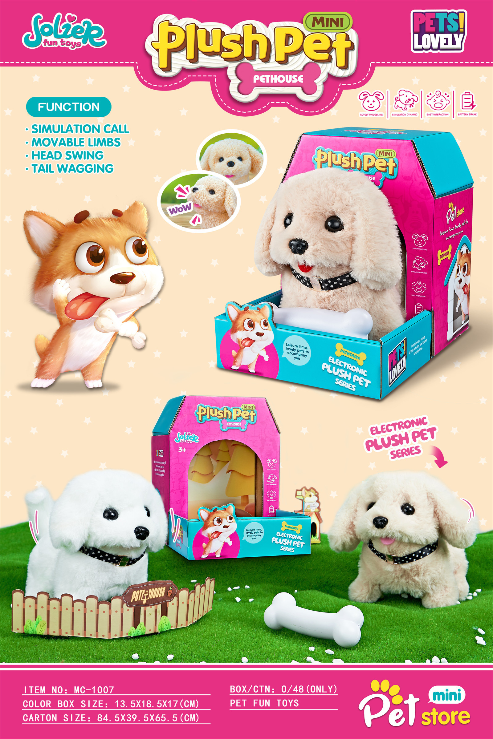 Battery-operated mini plush Bichon Frise toys set