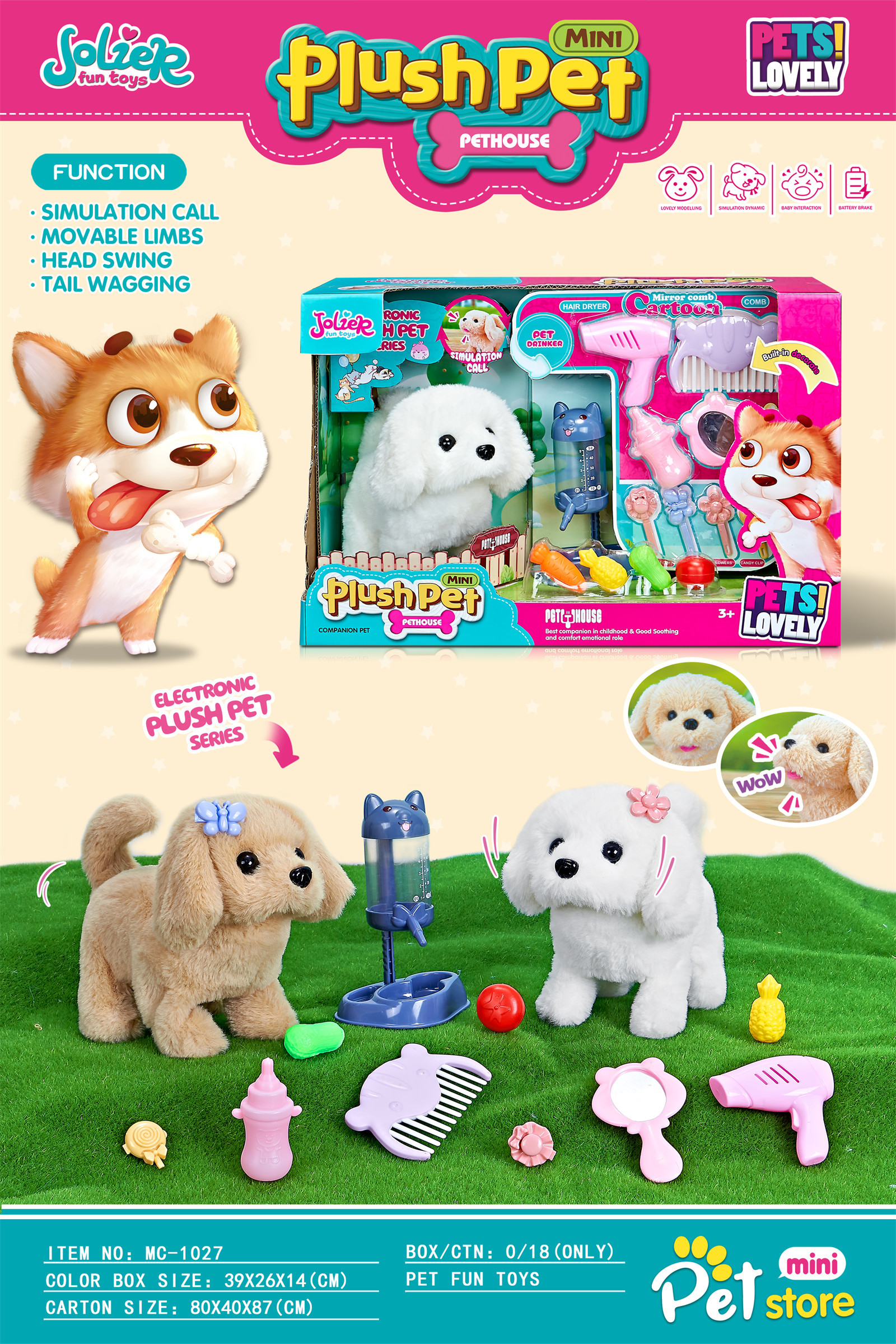 Battery-operated medium plush Bichon Frise toys set