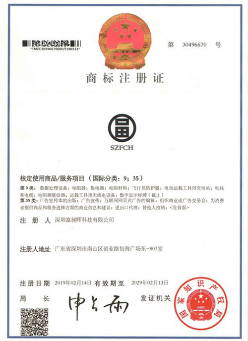 Trademark registration certificate