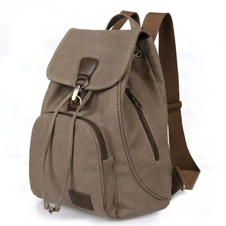 ES2360Wholesale customized logo large canvas backpack travel outdoor bag drawstring vintage school bag for girl women