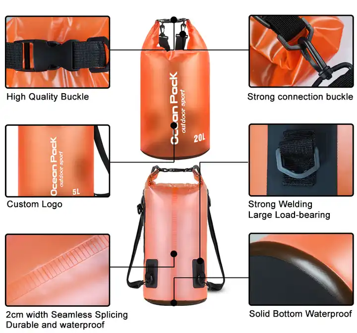 ES2322Custom Logo Dry Sack Outdoor Sports Beach Transparent Ocean Pack Water Proof Swimming Backpack Clear Hiking Wet Waterproof Bag