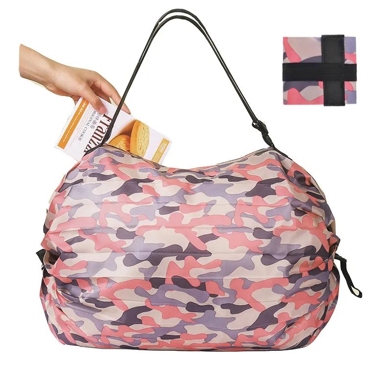 ES2339Stylish folding tote design washable lightweight grocery bags ecofriendly nylon reusable shopping bag large foldable