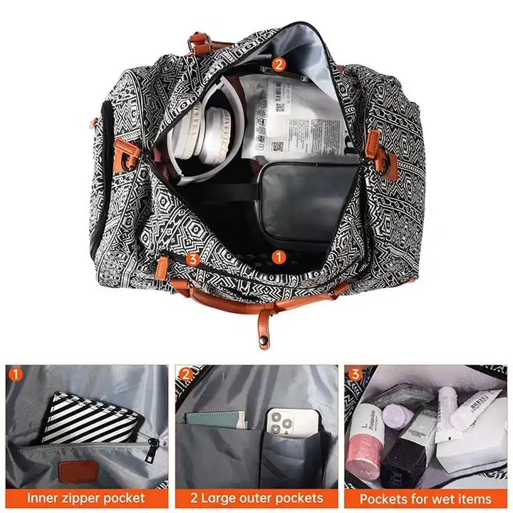 ES2342Large space full printing 3 set sports overnight weekend luggage bag custom logo weekender travel bag with shoe compartment