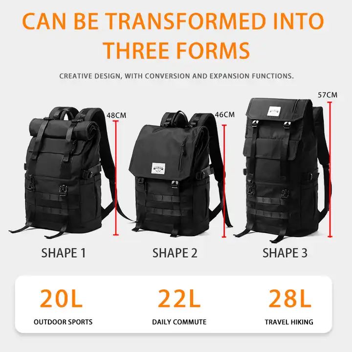 ES2334        3 in 1 Roll top Upgraded Plus Size Expandable Travel Laptop Backpack Water Resistant Sport Outdoor Bag 17 Inch Large Backpack