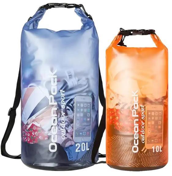 ES2322Custom Logo Dry Sack Outdoor Sports Beach Transparent Ocean Pack Water Proof Swimming Backpack Clear Hiking Wet Waterproof Bag