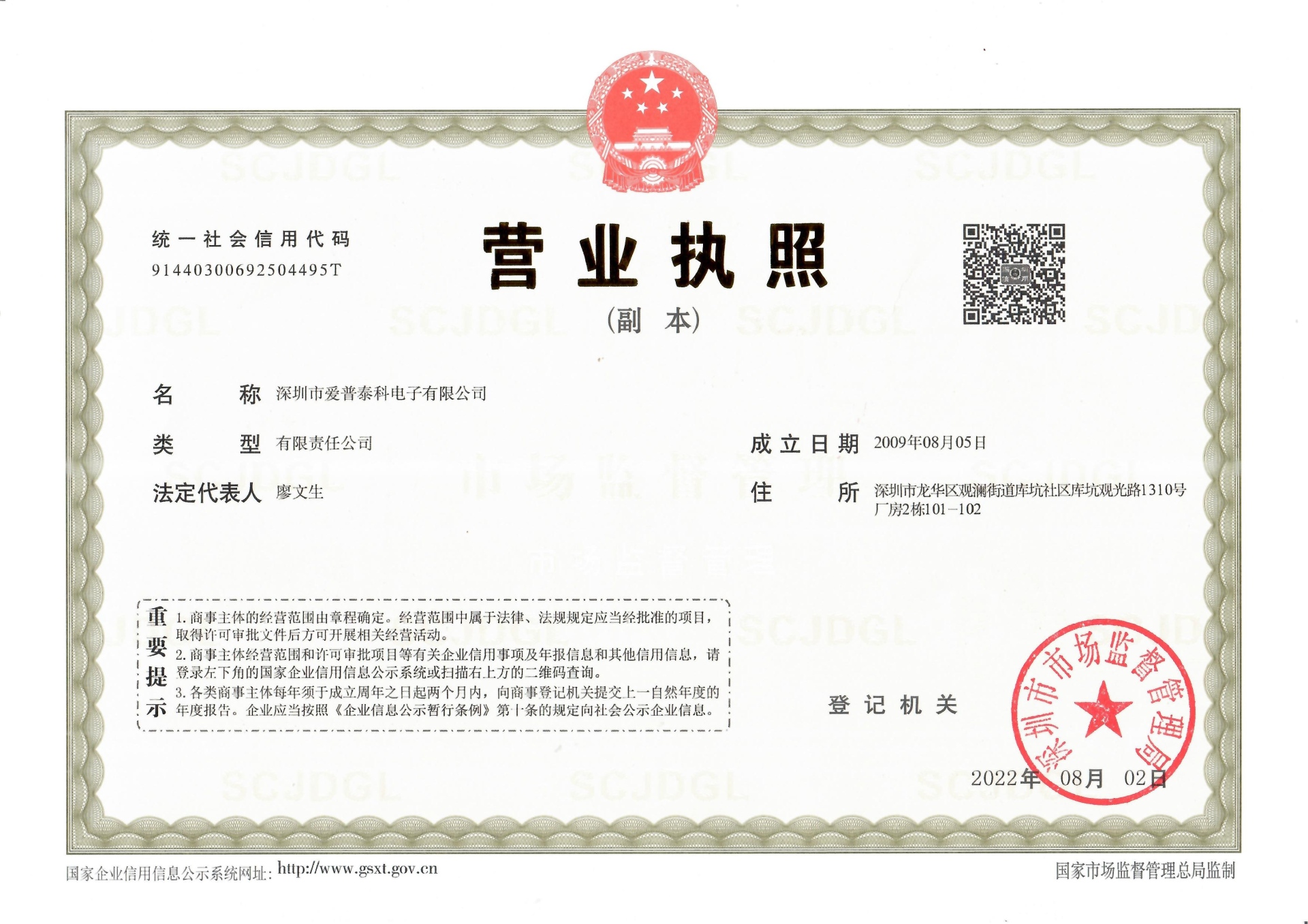 Business License Certificate