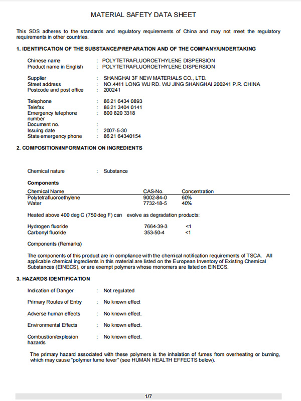 Materlal Safety Data Sheet