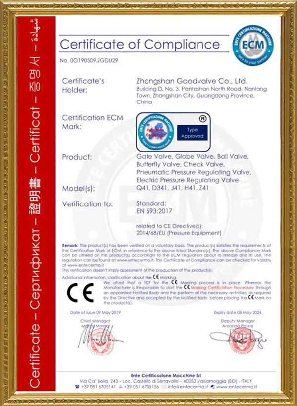 CE Certificate of Compliance our products qualified for supplying European Union countries