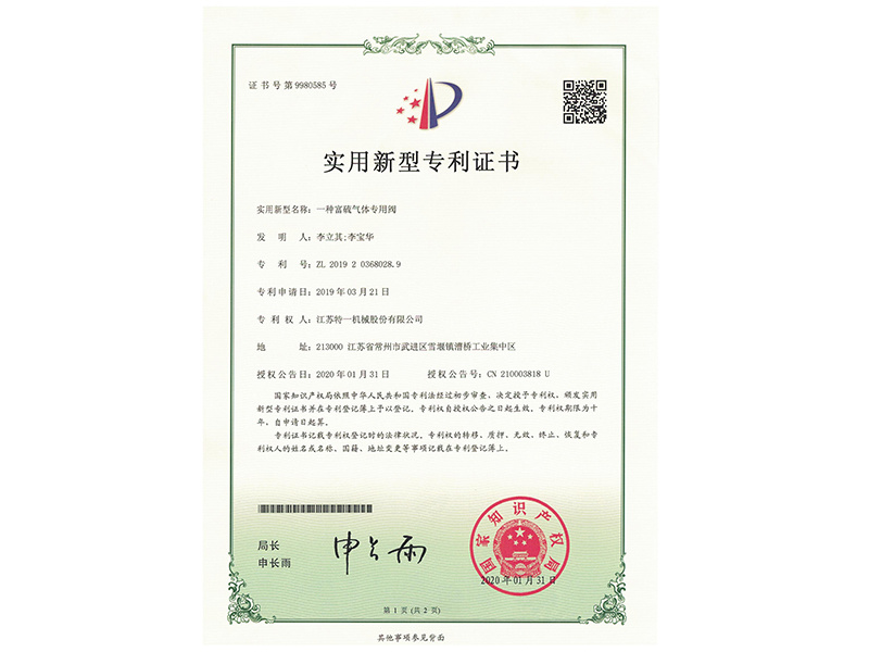 一種富硫氣體專用閥