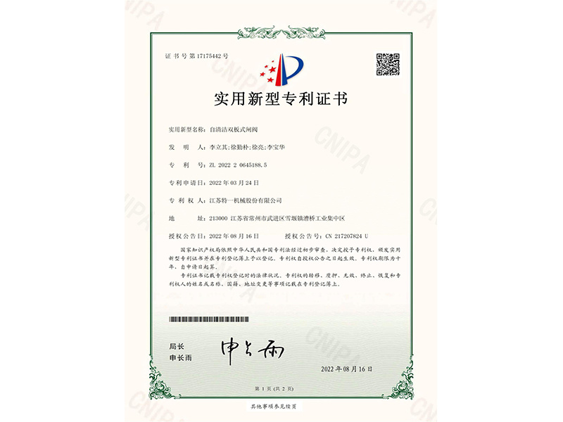 自清潔雙板式閘閥